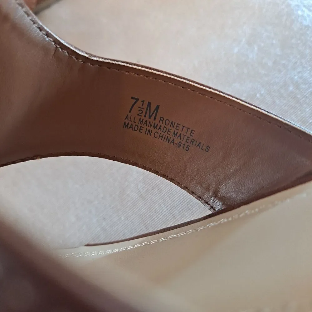 Impo Ronette Slide Sandals Women's 7.5 Brown Gold Circle Cork Wedge Heel